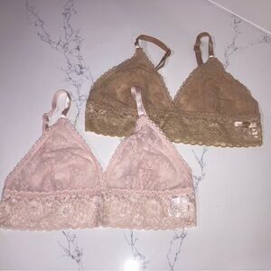 Calvin Klein 2 Pack Pink & Tan Lace Bralettes - size M